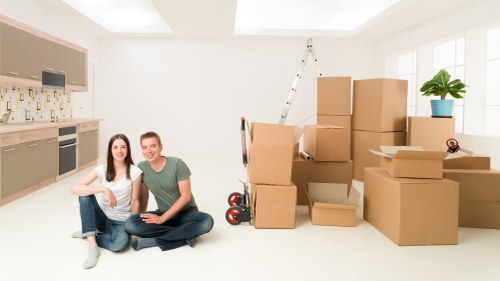 Packed boxes and furniture ready for a local move